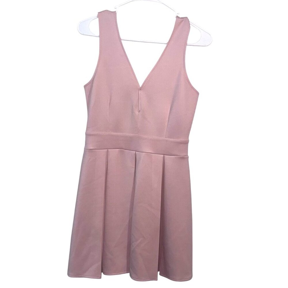 Forever 21 Pink Sleeveless V-Neck Pleated Skater Dress Size M Polyester Blend